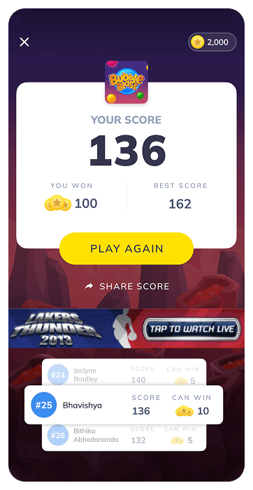 MVP — score and reward screen
