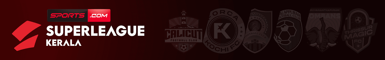 Superleague Kerala mobile masthead banner with all six club crests