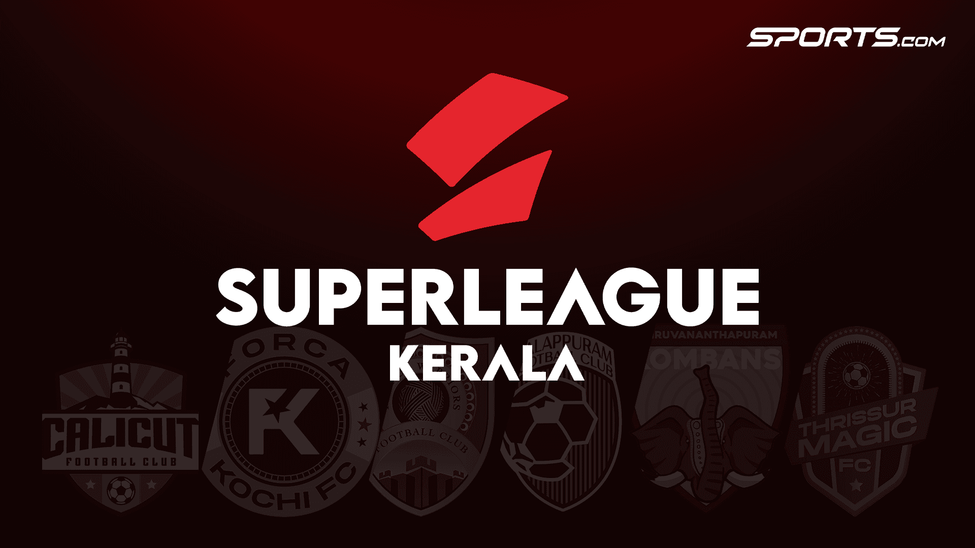 Superleague Kerala brand mark — logo, wordmark, and diagonal pattern on the web masthead