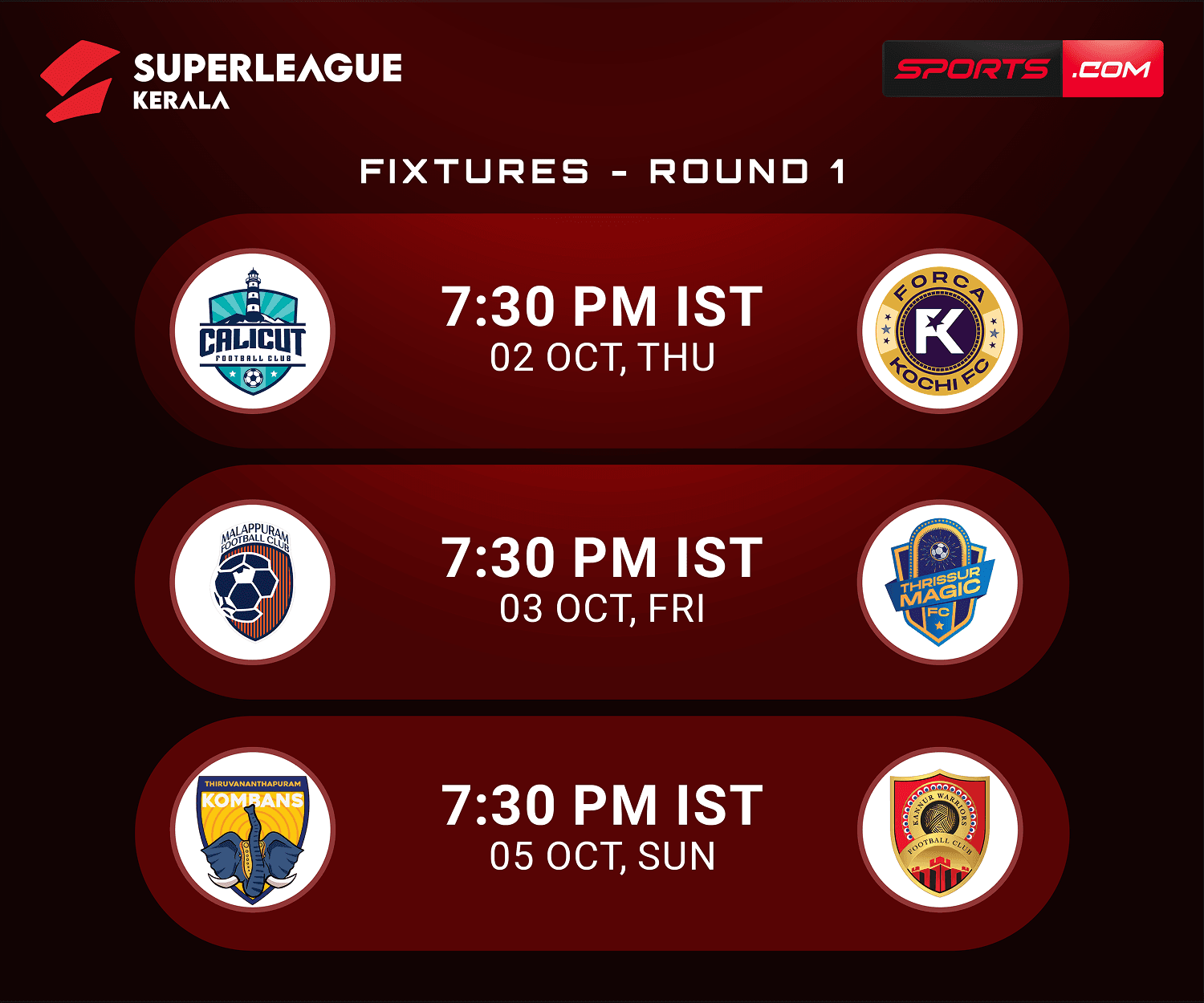 Round 1 fixture banner — mobile crop, stacked match cards