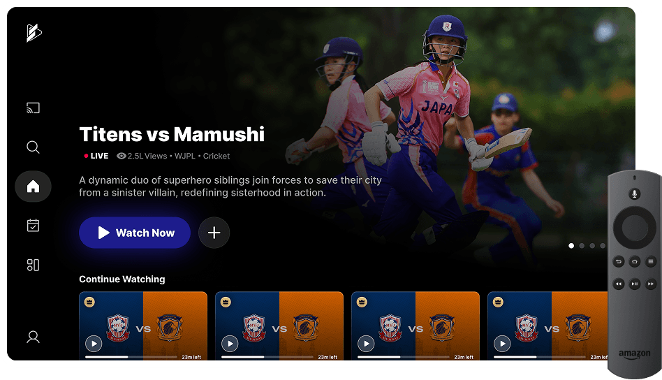 TV — home screen with a visible focus ring, D-pad navigation, and a remote control