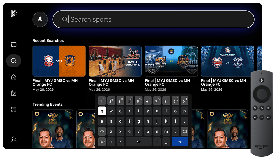 TV Search experience — on-screen QWERTY keyboard with voice search fallback